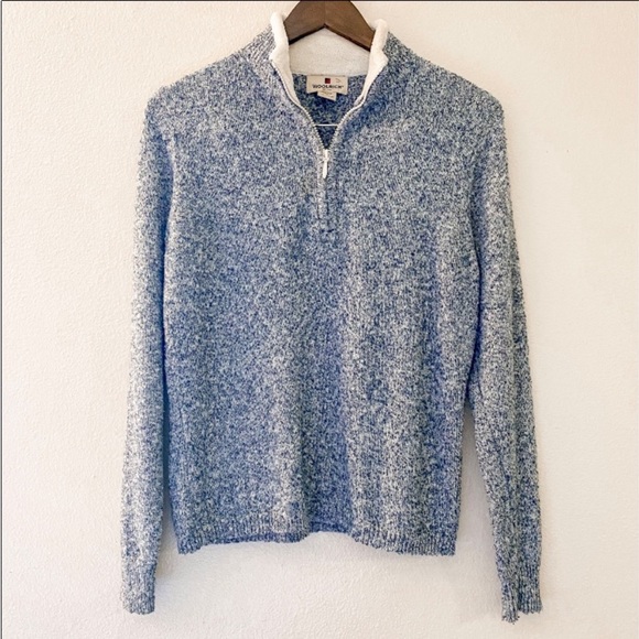 Woolroch Indigo Heather Light blue marled quarter zip Faux fur Collared Sweater - Picture 13 of 13
